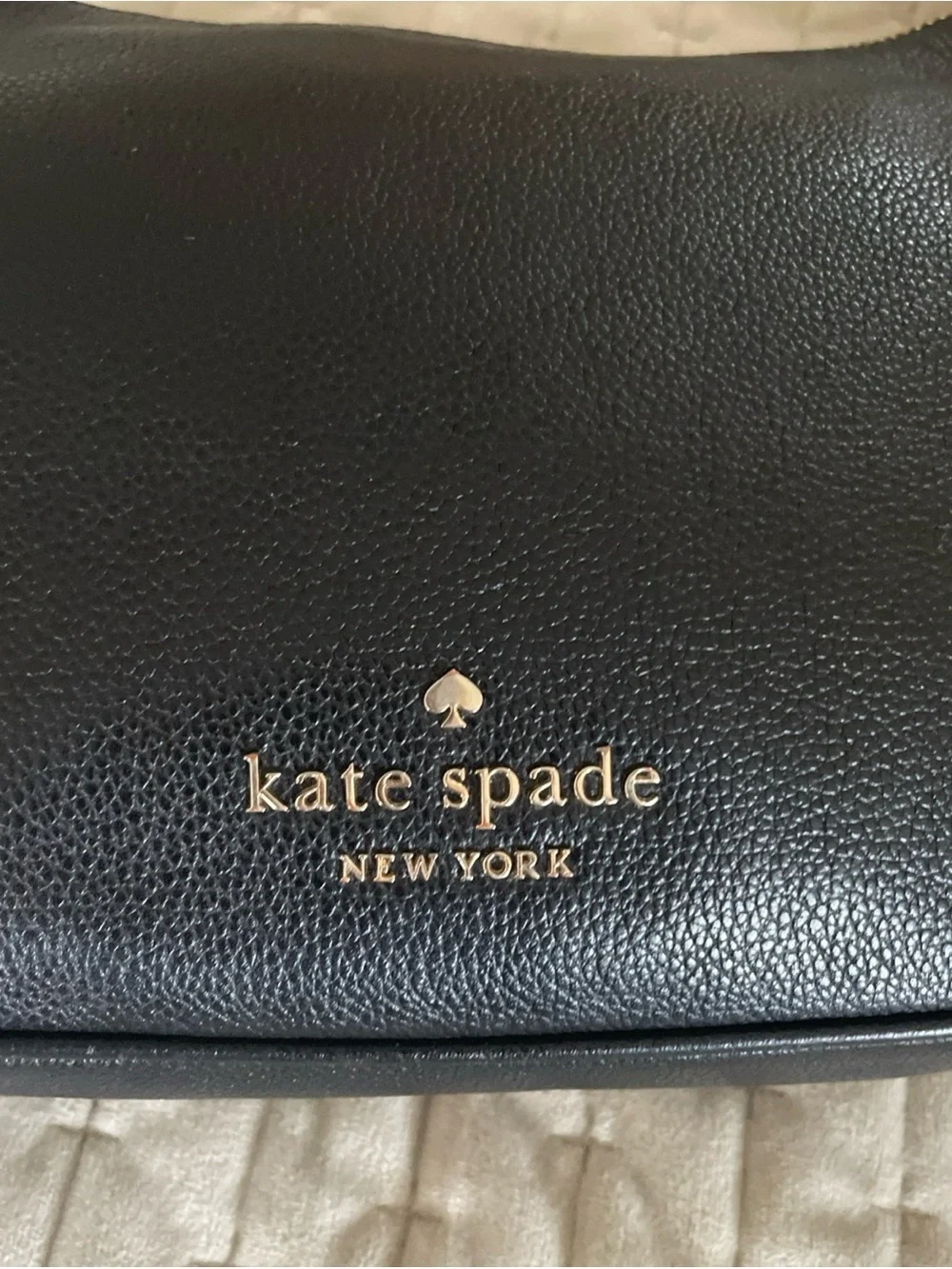 kate spade Black Pebbled Leather Crossbody with Striped Strap